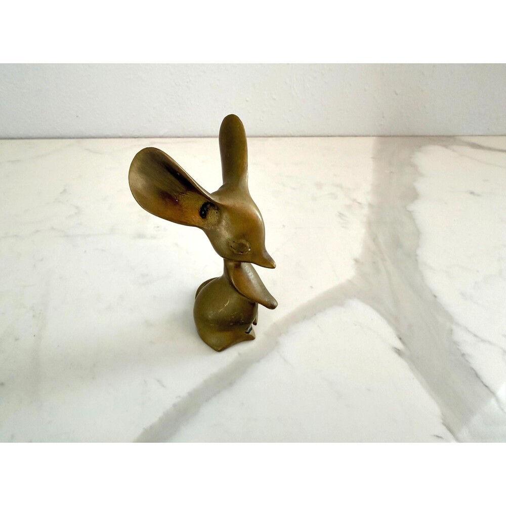 Vintage Solid Brass Mouse Figurine Curled Tail - Mid‑Century Whimsical Animal